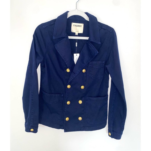 L’AGENCE Allison women’s navy double breasted denim jacket size small 0050 - Picture 2 of 16